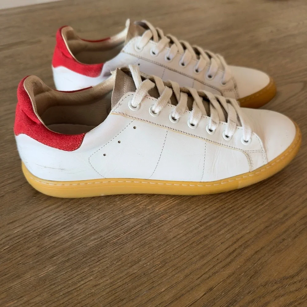 IRO Prissy‎ Leather Sneakers-Red Suede Trim-Low Top Lace Up Rubber Sole-Size 38